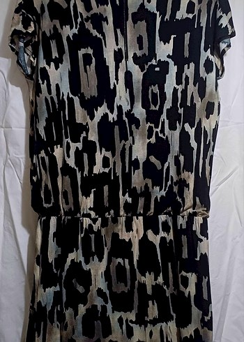 Gri Bağlamalı V Yaka Uzun Salaş Elbise - Görsel 2