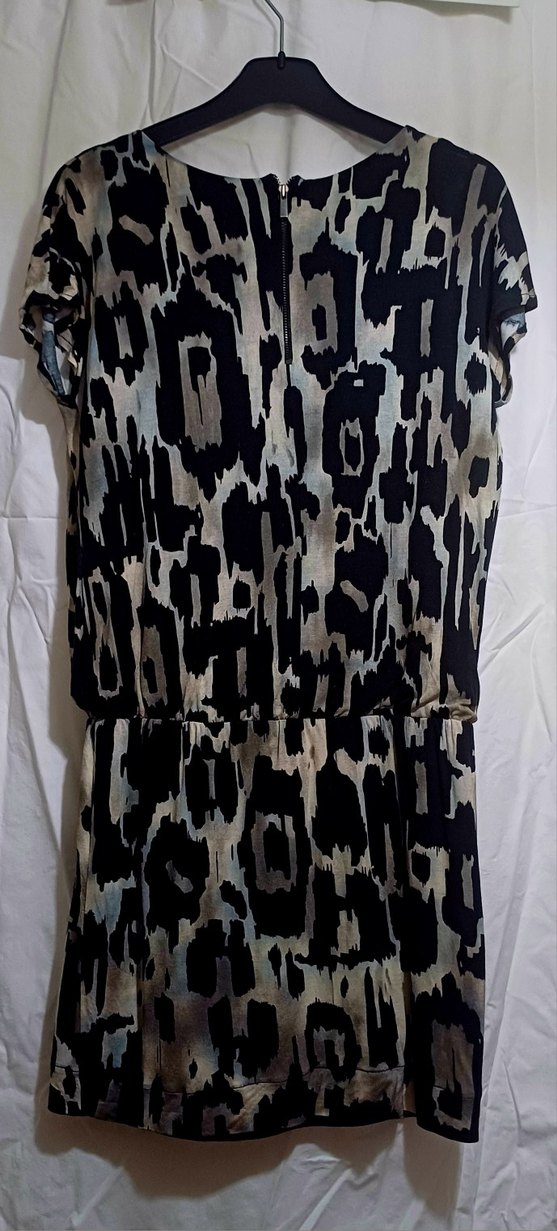 Gri Bağlamalı V Yaka Uzun Salaş Elbise - Görsel 2