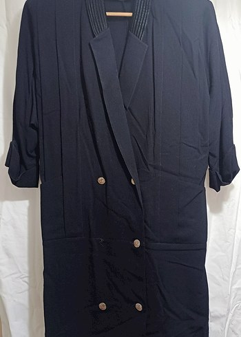 Düğmeli Siyah Uzun Ceket elbise - Görsel 2