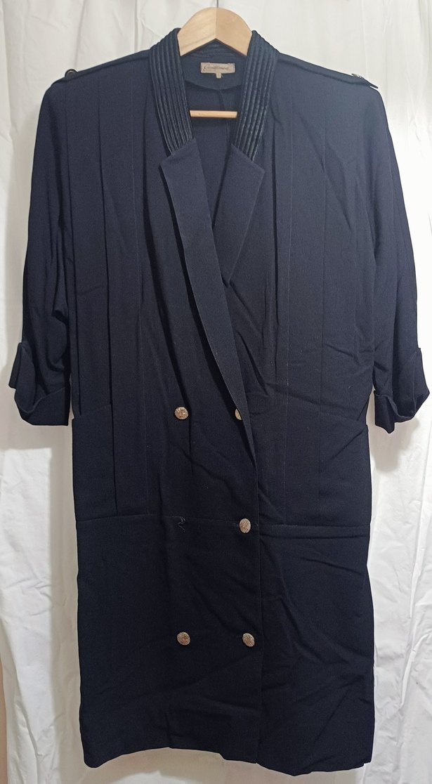 Düğmeli Siyah Uzun Ceket elbise - Görsel 2