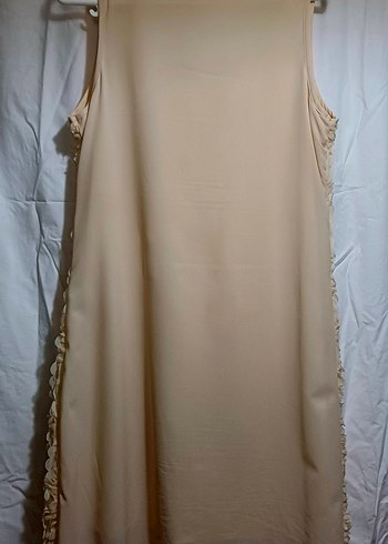 Bej, Askılı, Uzun, Fırfırlı gupurlu Kadın Elbise - Görsel 2