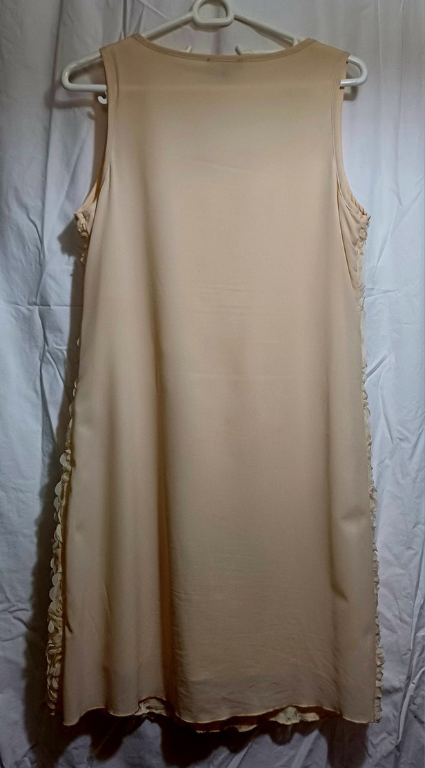 Bej, Askılı, Uzun, Fırfırlı gupurlu Kadın Elbise - Görsel 2