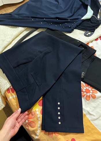 Taşlı Lacivert Kumaş Pantolon