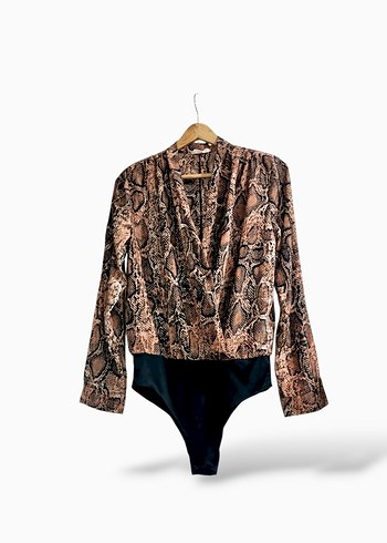 Yılan Desenli Kruvaze Bady Suit - Görsel 3