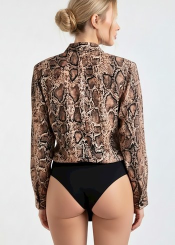 Yılan Desenli Kruvaze Bady Suit - Görsel 2