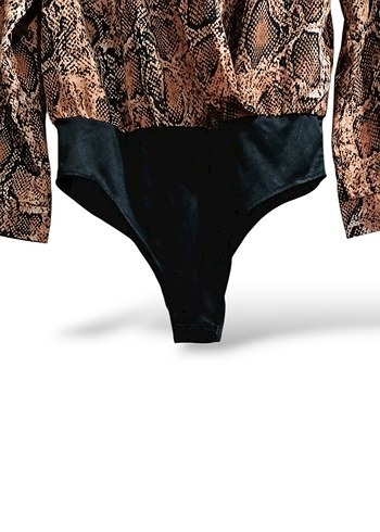 Yılan Desenli Kruvaze Bady Suit - Görsel 6