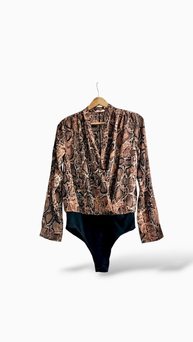 Yılan Desenli Kruvaze Bady Suit - Görsel 3