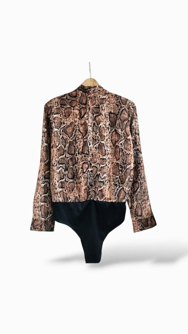 Yılan Desenli Kruvaze Bady Suit - Görsel 4