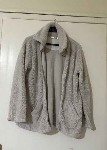 xl Beden Gri Kadın Midi Boy Peluş Ceket