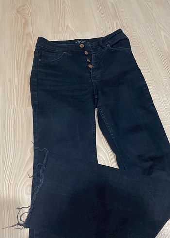34 Beden Düğmeli Siyah Midi Boy Kadın Kot Pantolon