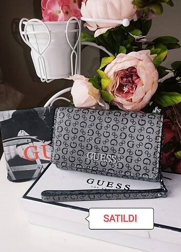 Orijinal Guess, Çok Şık Gri Monogram Cüzdan 