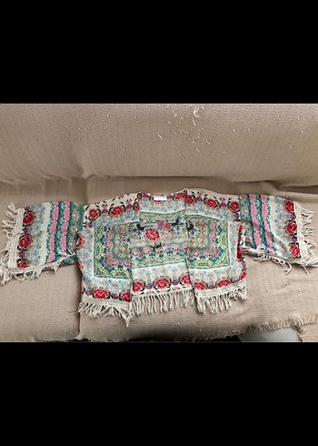 Nakışlı Bohem Mini Kimono - Görsel 2