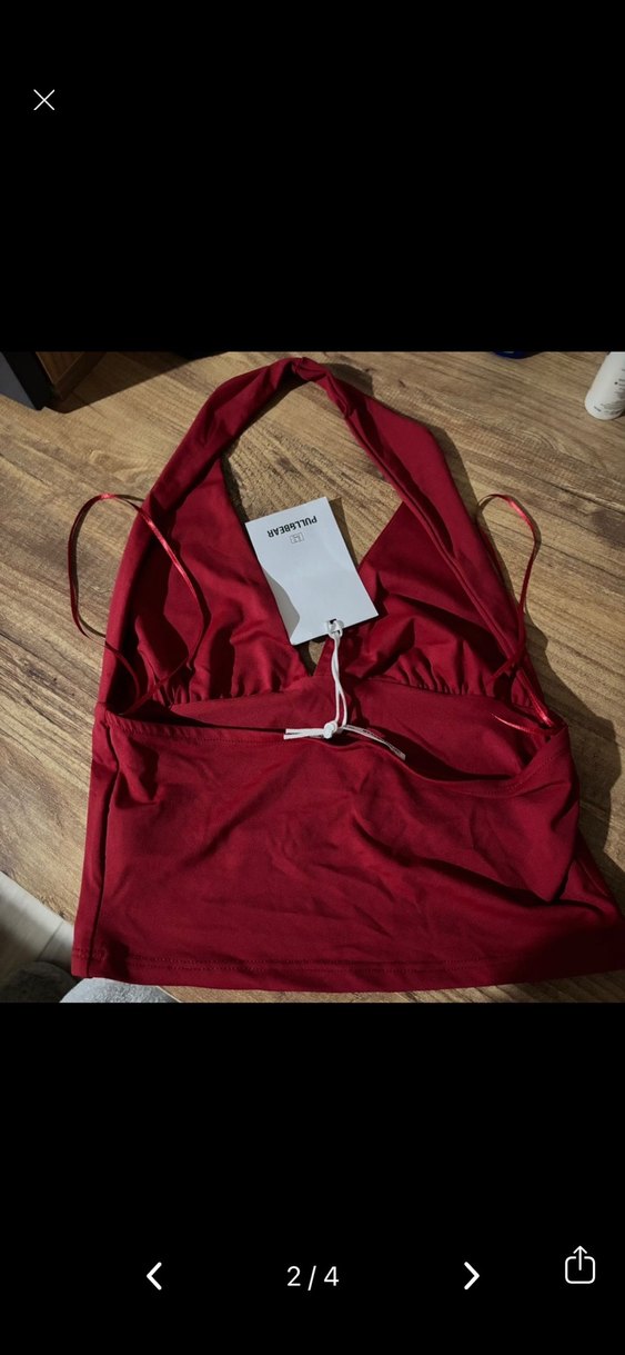 Bordo V Yaka Kolsuz Mini bluz - Görsel 2