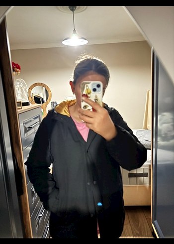 Siyah Düğmeli Midi Streetwear Kadın Ceket - Görsel 5