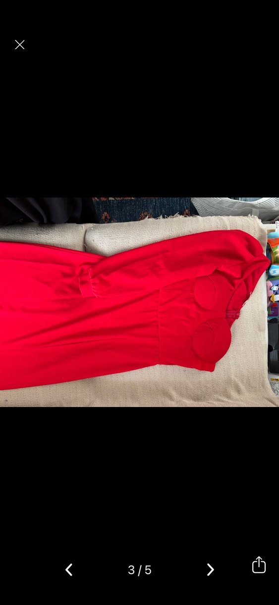 Kırmızı Kadın Fermuarlı Uzun tek kol elbise - Görsel 3