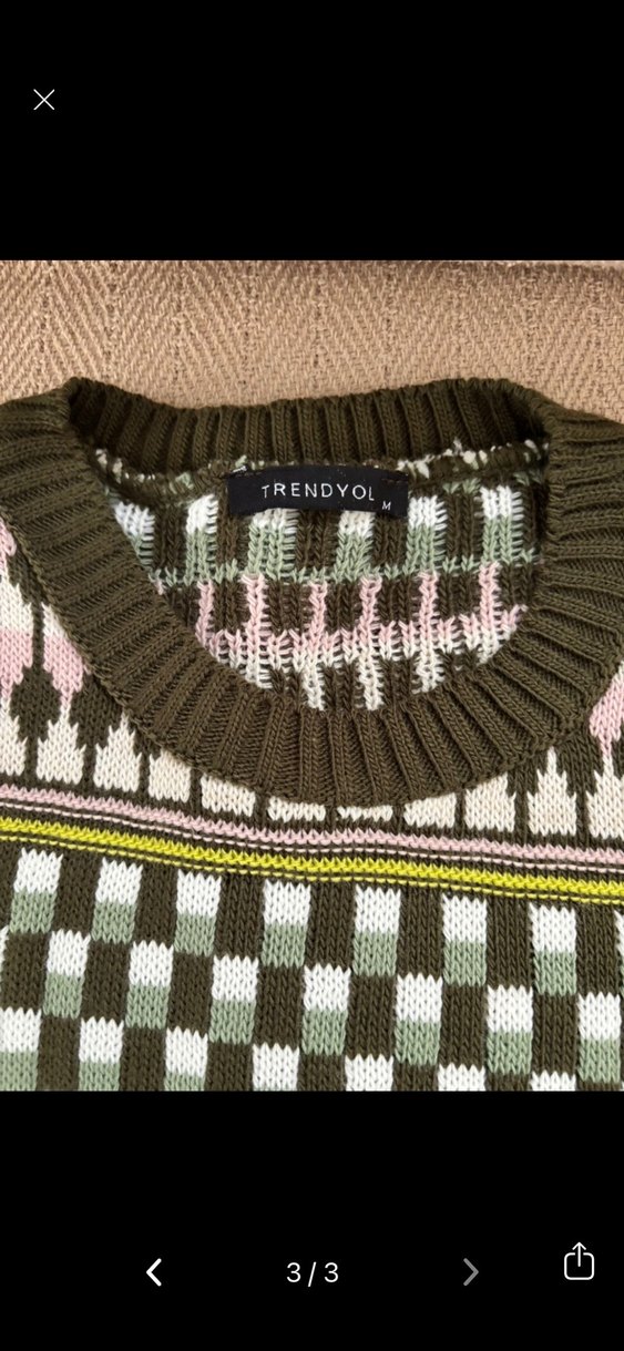 Çok Renkli Desenli Örgü Süveter - Görsel 3