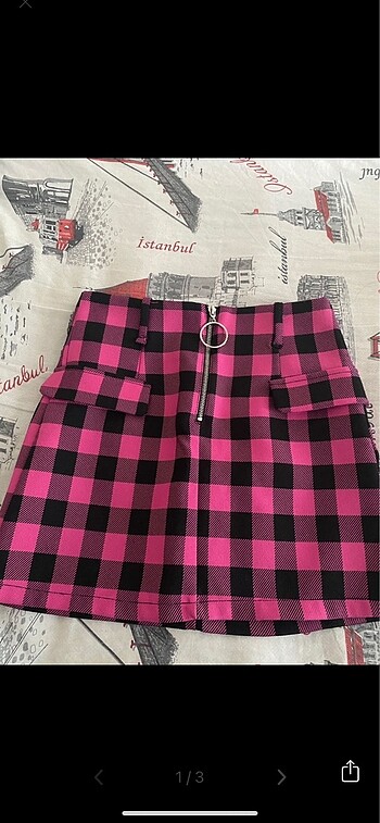 Bershka coquette ekoseli kareli pembe siyah etek