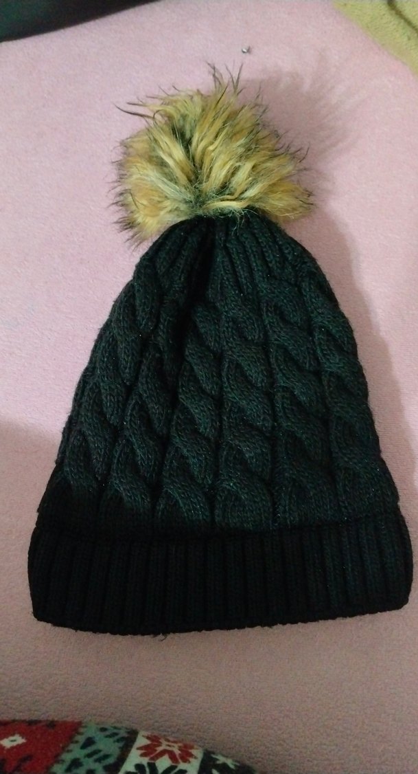 Siyah Örgü Kadın Bere Ponponlu - Görsel 3