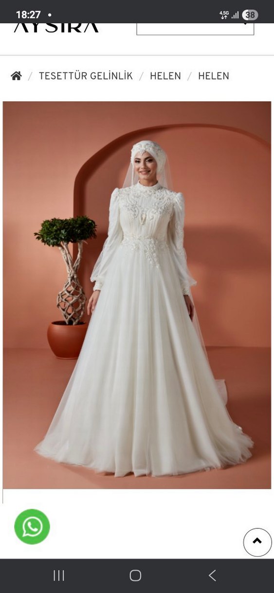 Uzun Kollu İşlemeli A Kesim Helen Beyaz Gelinlik - Görsel 3