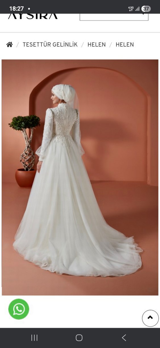 Uzun Kollu İşlemeli A Kesim Helen Beyaz Gelinlik - Görsel 2