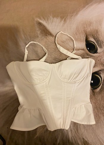 Bershka Beyaz Straplez Midi Bustiyer