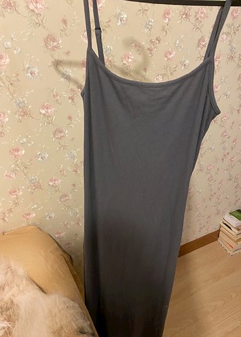 H&M Gri Straplez Uzun Drapeli Elbise