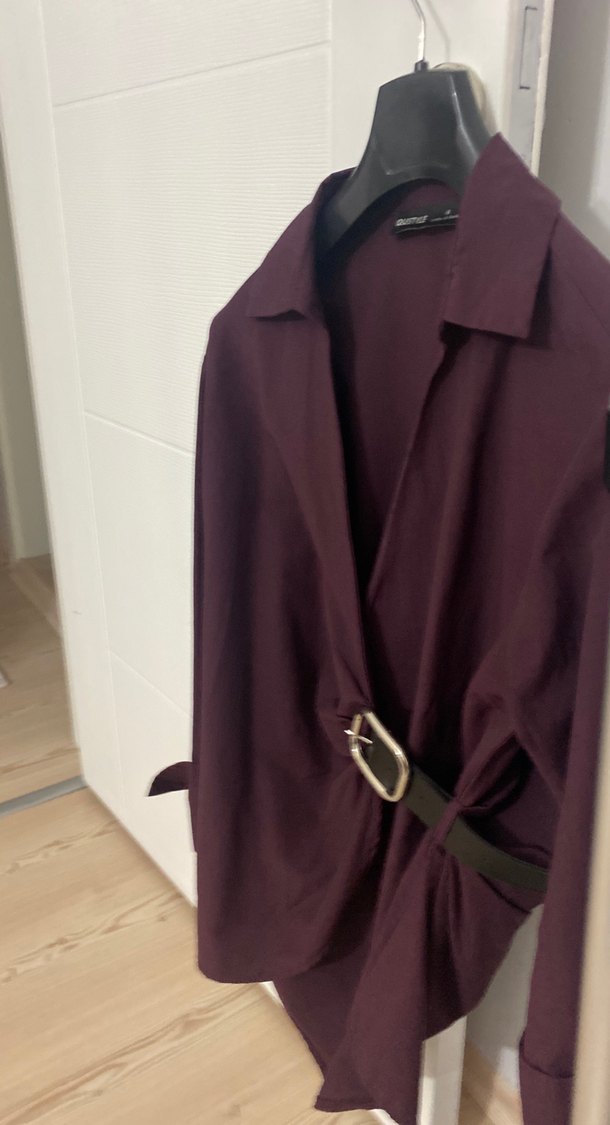 Kemerli Bordo Midi Kadın Gömlek - Görsel 3