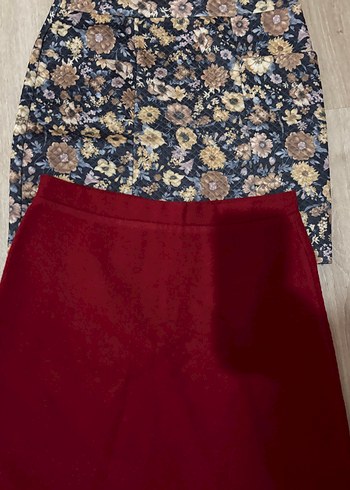 Bordo Düğmeli Bohem Mini Etek - Görsel 2