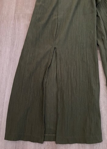 Kadın Haki Pilili Keten Kumaş Pantolon - Görsel 2