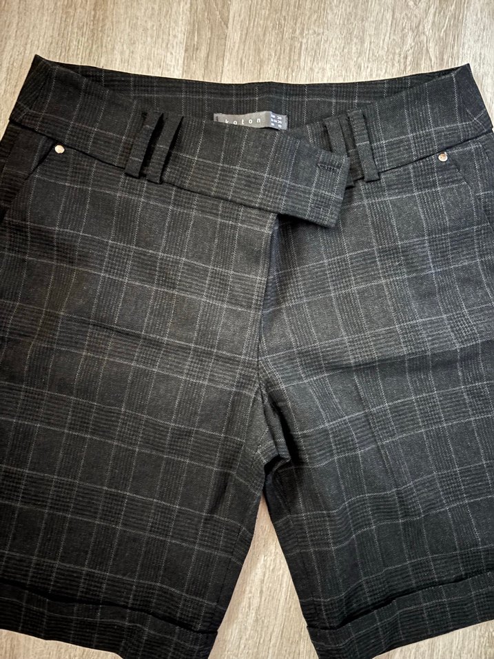 Kemerli Gri Ekose Kadın Bermuda Şort - Görsel 2