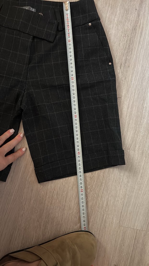 Kemerli Gri Ekose Kadın Bermuda Şort - Görsel 5