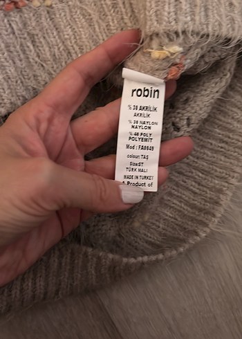 Nakışlı Gri Bohem Örgü Kadın Kazak - Görsel 4