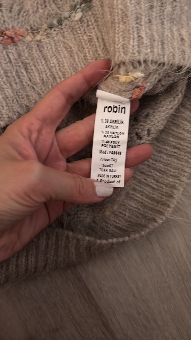 Nakışlı Gri Bohem Örgü Kadın Kazak - Görsel 4