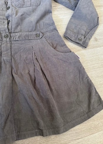 Kız Çocuk Gri Keten Düğmeli Bohem Elbise - Görsel 3