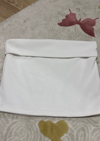 Beyaz Düz straplez bluz - Görsel 2