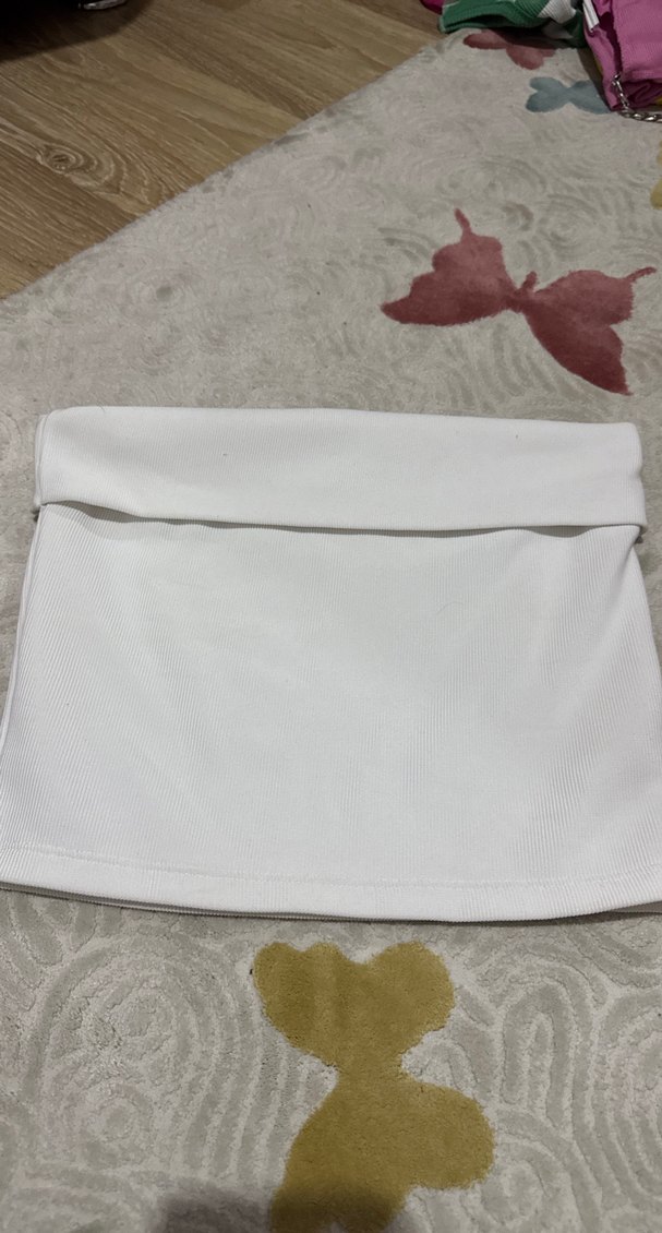 Beyaz Düz straplez bluz - Görsel 2