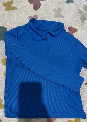 Kızlar için Uzun Kollu Mavi Polo Tişört - Görsel 3
