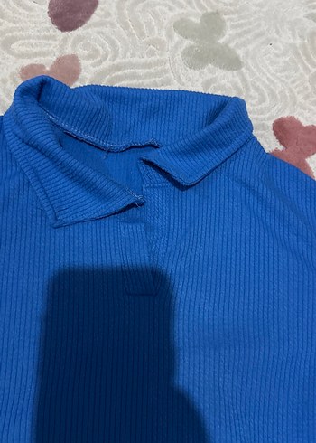 Kızlar için Uzun Kollu Mavi Polo Tişört - Görsel 2