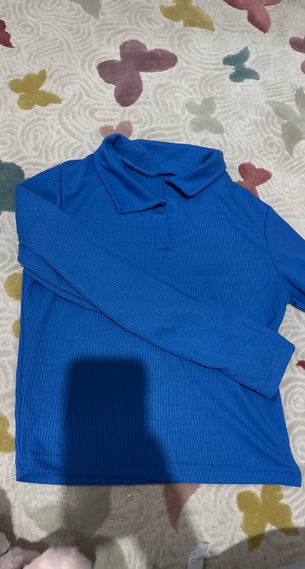 Kızlar için Uzun Kollu Mavi Polo Tişört - Görsel 3