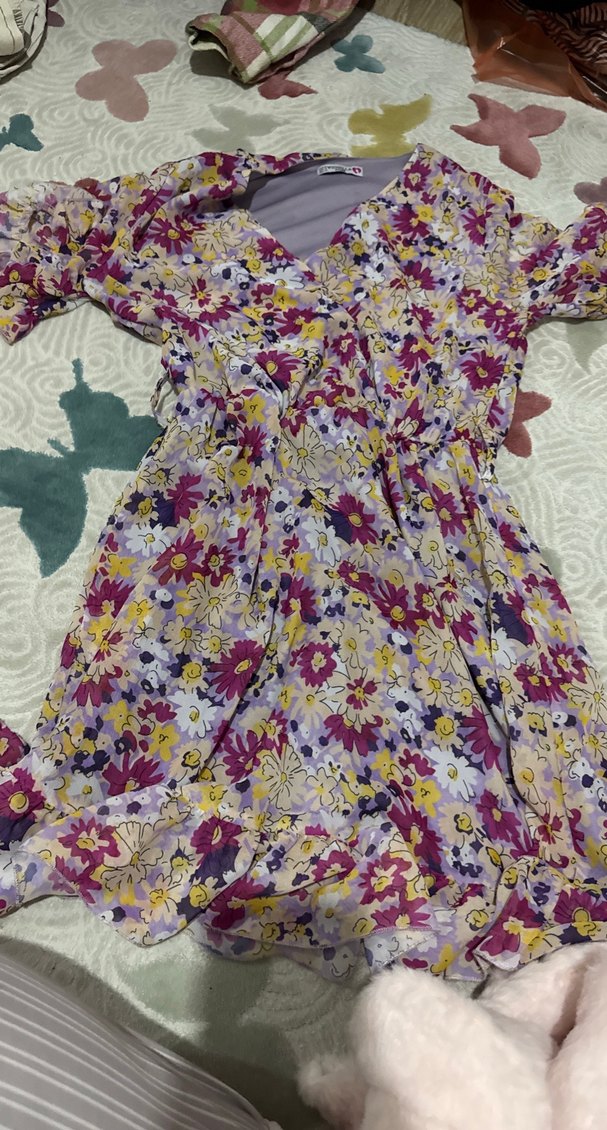 Çiçek Desenli Bohem Mini Elbise - Görsel 2