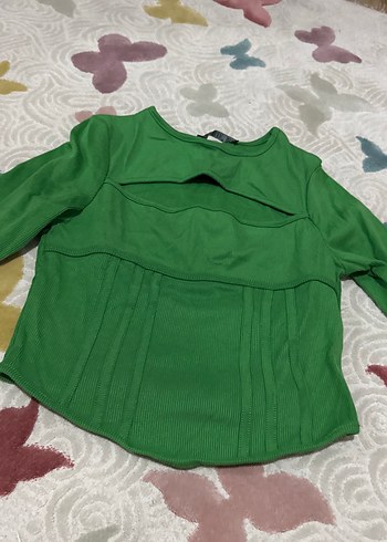 Yeşil Uzun Kollu Düğmeli Kadın Bluz - Görsel 2