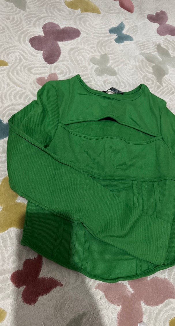 Yeşil Uzun Kollu Düğmeli Kadın Bluz - Görsel 3