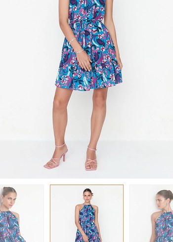 Çiçek Desenli Straplez Mini Elbise - Görsel 2