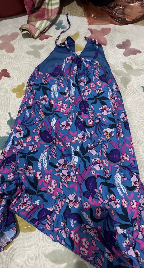 Çiçek Desenli Straplez Mini Elbise - Görsel 3