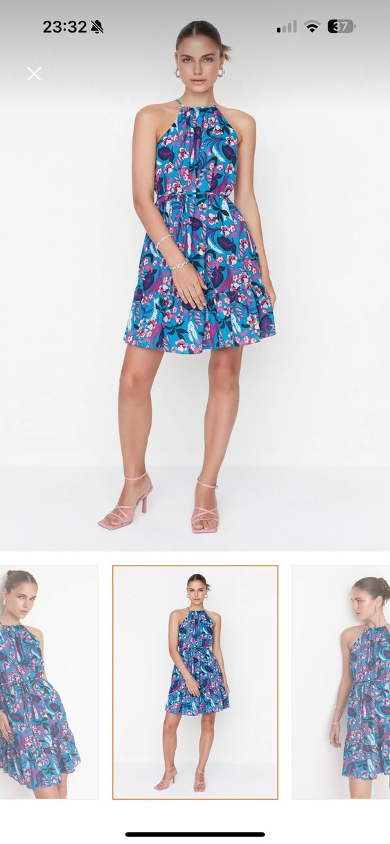 Çiçek Desenli Straplez Mini Elbise - Görsel 2