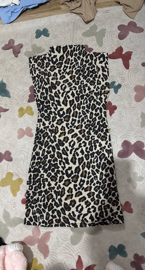 Leopar Desenli, Kolsuz Midi Kalem Elbise - Görsel 4