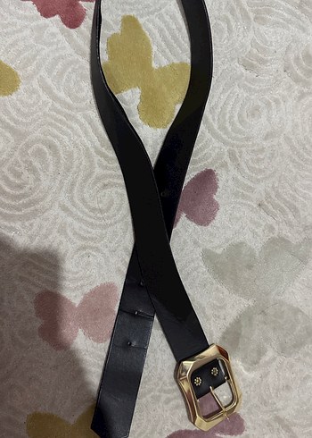 Altın Tokalı Siyah Deri Kadın Kemer - Görsel 2