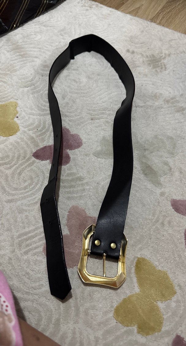 Altın Tokalı Siyah Deri Kadın Kemer - Görsel 3