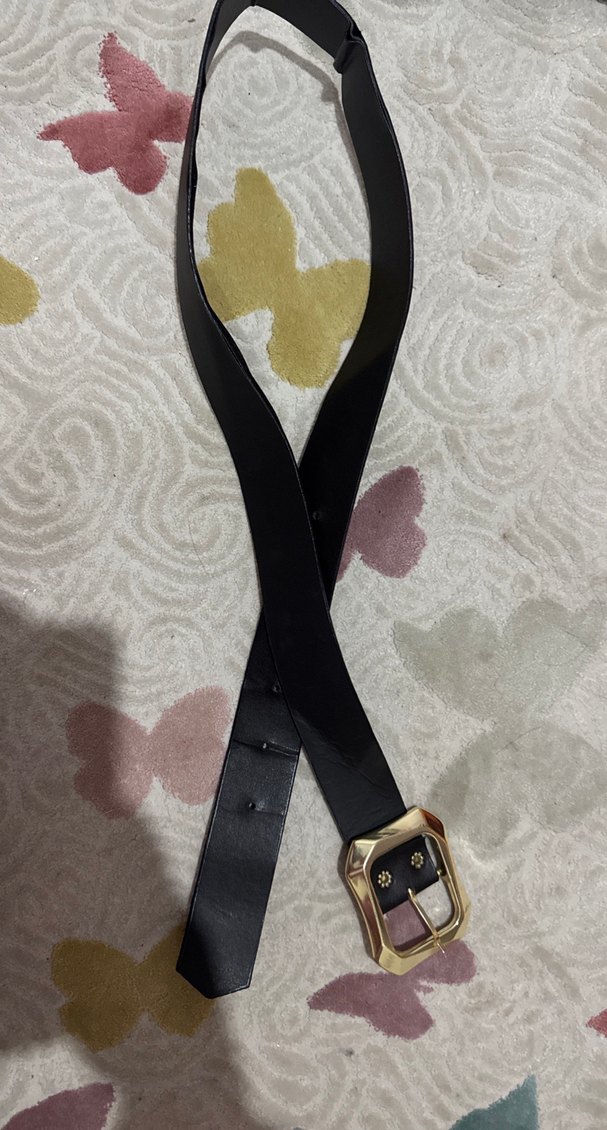 Altın Tokalı Siyah Deri Kadın Kemer - Görsel 2