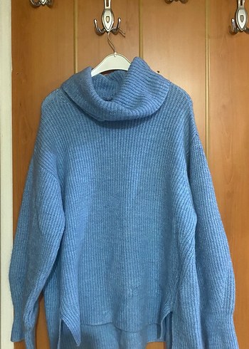 Trendyol & Milla Mavi Oversize Boğazlı Triko Kazak